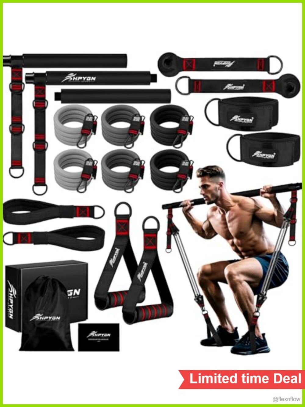 Pilates Bar Kit with Resistance Bands, Heavy Duty Home Gym Strength Training